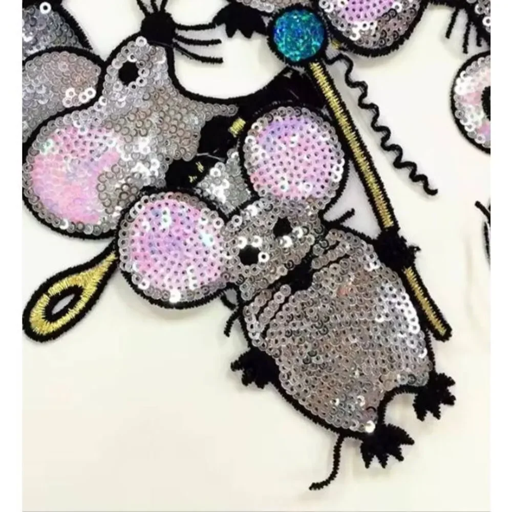 NWOT Iron-On Sequin Mouse with Pin and Thread Patch Applique 4in by 3in